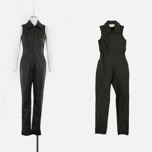 Brown Leather Jumpsuit Small Zipper Front S -  4